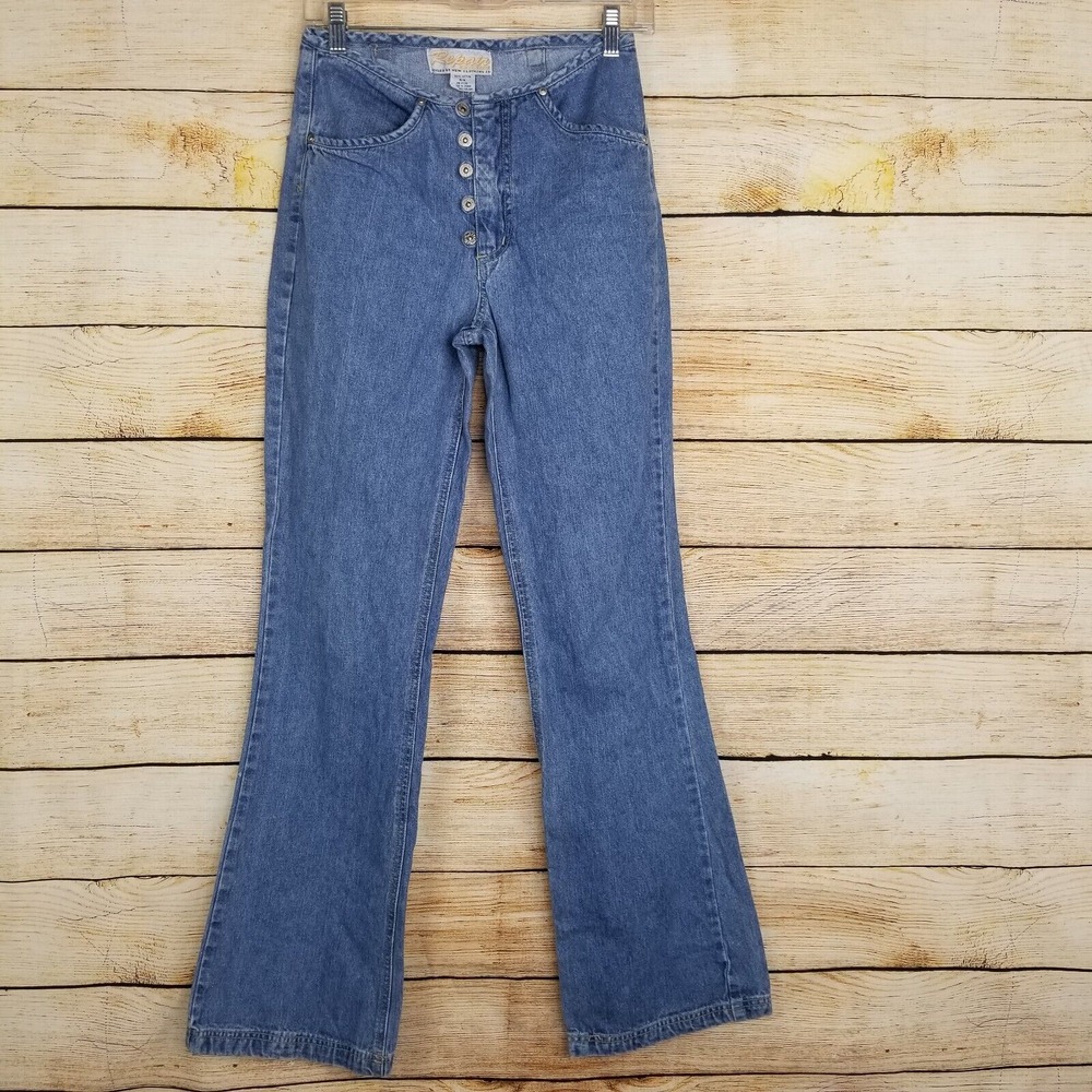 VTG New Clothing Co Repair Jeans‎ Size 5 6 Flare Leg 90s Blue Denim Button Fly
